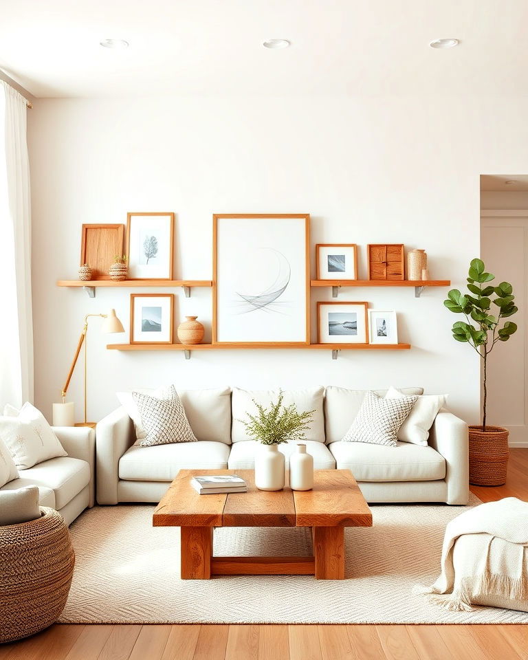 rustic vibe natural wood accents - 20 Beige and White Living Room Ideas
