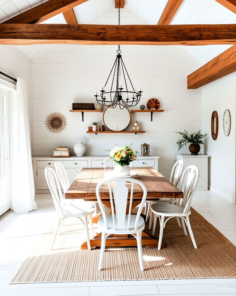 rustic white and wood charm to add depth - 30 White Dining Room Ideas