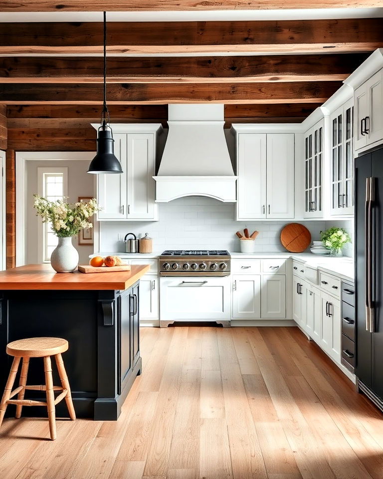 rustic white kitchen with black island - 20 White Kitchen Ideas With Black Island