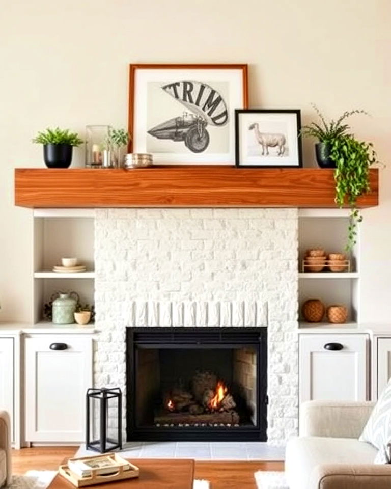 rustic wide plank mantel - 20 Wood Fireplace Mantel Ideas