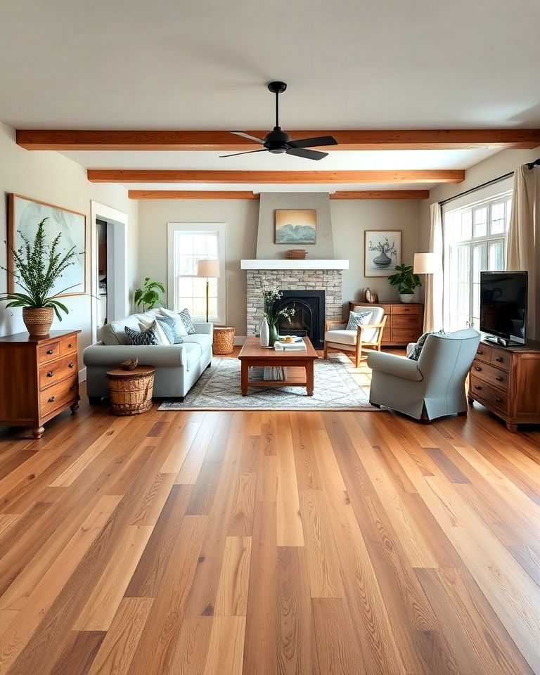 rustic wide plank wood farmhouse flooring - 40 Farmhouse Flooring Ideas
