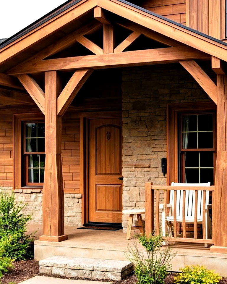 rustic wooden accents to add warmth - 40 Curb Appeal Inspiration for Ranch Homes