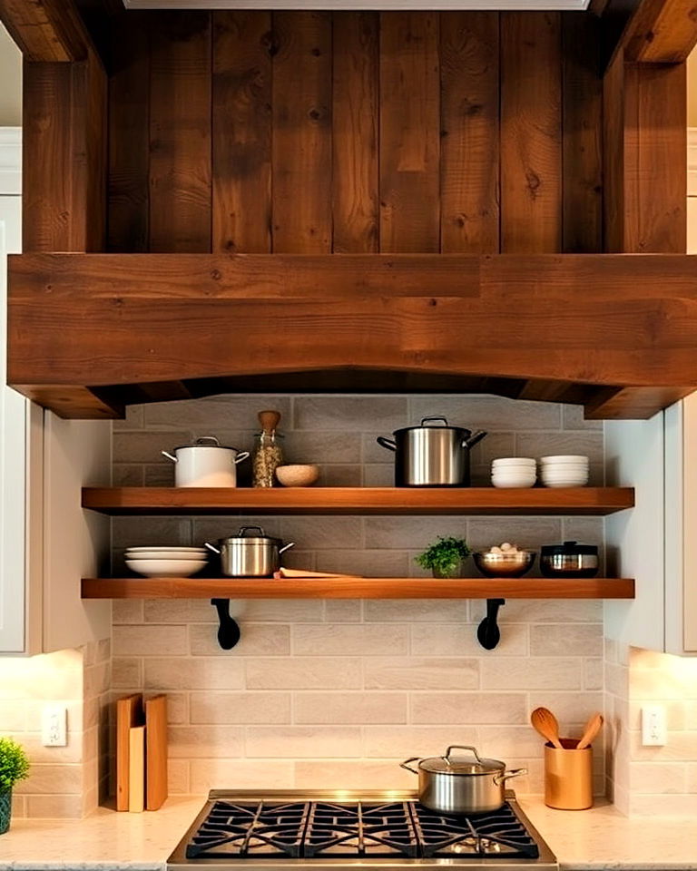 rustic wooden beams for farmhouse alcove - 20 Kitchen Stove Alcove Ideas