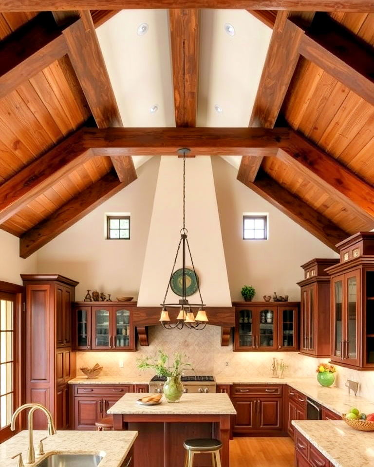 rustic wooden ceiling beams - 25 Southwestern Kitchen Ideas