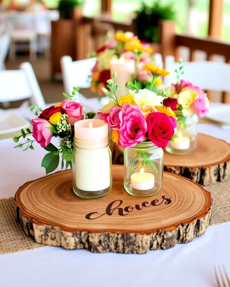 rustic wooden centerpieces for barn themed wedding - 30 Wedding Table Decoration Ideas