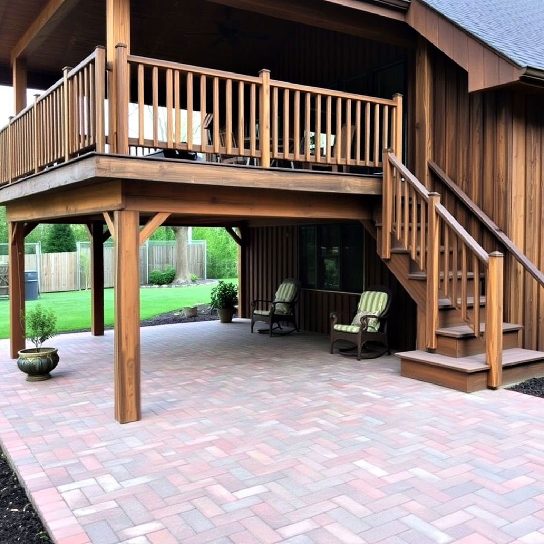 rustic wooden deck and brick patio - 30 Deck and Patio Combination Ideas