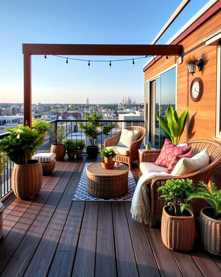 rustic wooden deck for balcony - 20 Loft Balcony Ideas