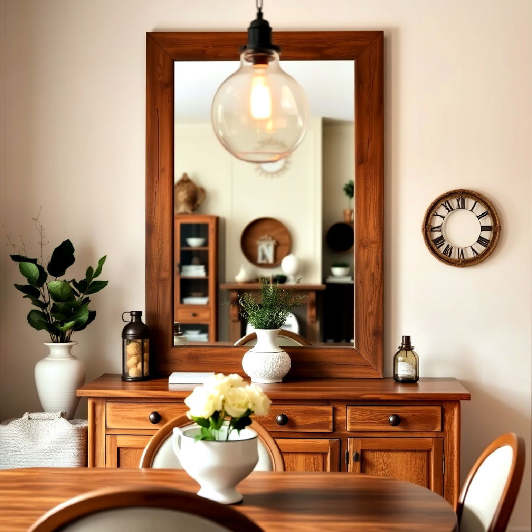rustic wooden framed mirror - 25 Dining Room Mirror Ideas