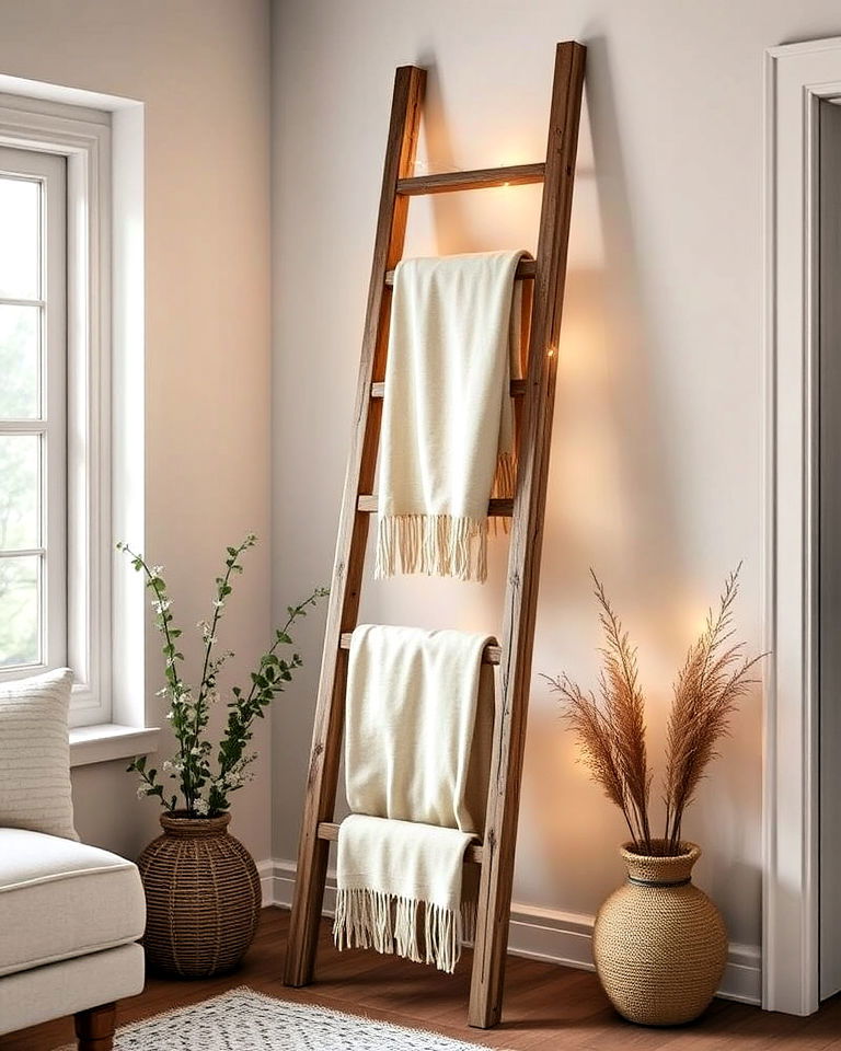 rustic wooden ladder design - 30 Rustic Scandinavian Living Room Ideas
