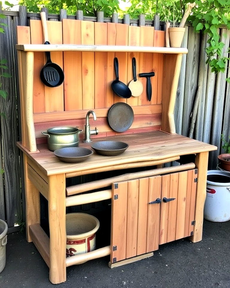 rustic wooden mud kitchen ideas - 20 Mud Kitchen Ideas
