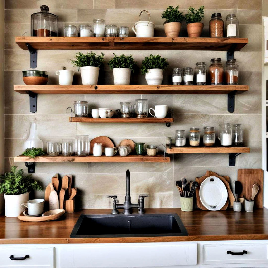 rustic wooden shelves for kitchen decor - 40 Kitchen Decor Ideas