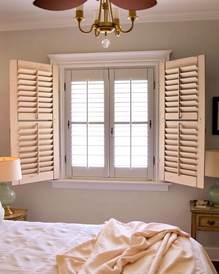 rustic wooden shutters for windows - 20 Shabby Chic Bedroom Ideas