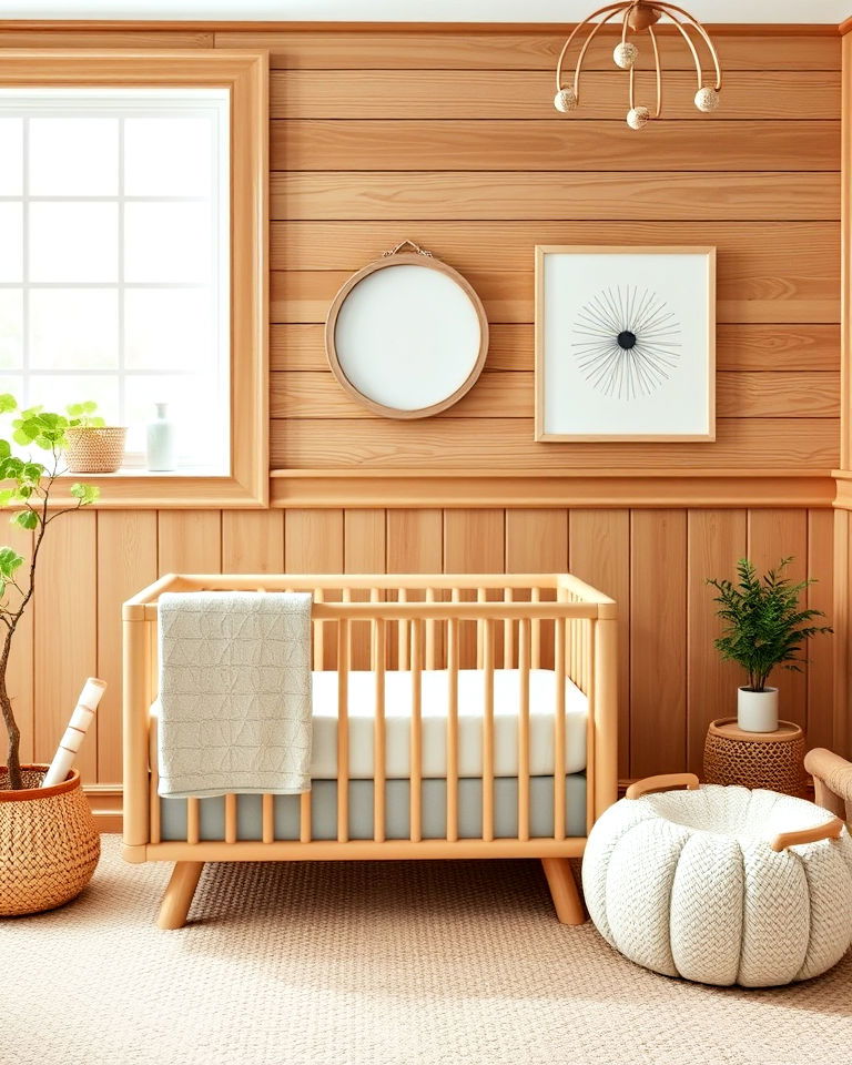 rustic wooden wainscoting with natural finishes - 15 Wainscoting Nursery Ideas