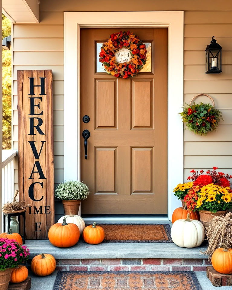 rustic wooden welcome sign - 30 Front Door Fall Decor Ideas