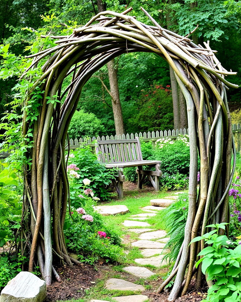 rustic woodland inspired garden arbor - 40 Garden Arbor Ideas