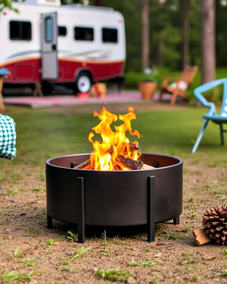 rv campsite decor with portable fire pit - 30 Rv Campsite Decorating Ideas