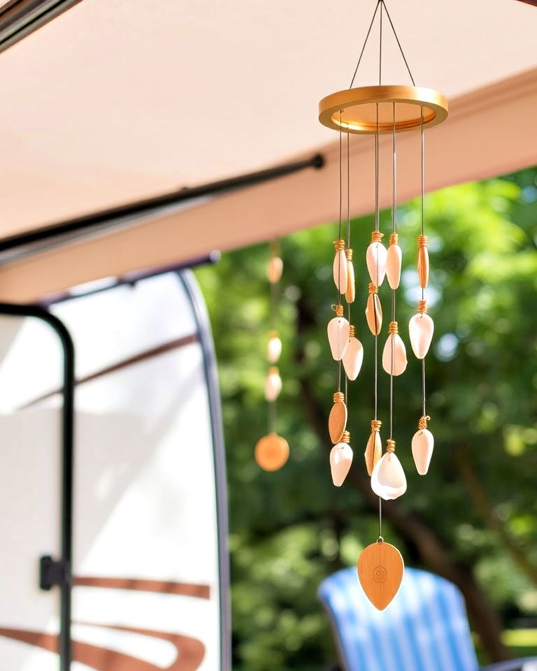rv campsite decorating with wind chimes - 30 Rv Campsite Decorating Ideas