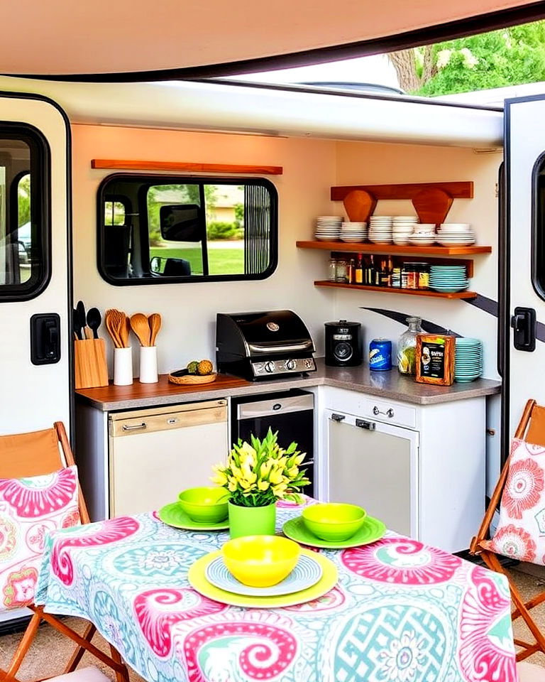 rv campsite with compact outdoor kitchen setup - 30 Rv Campsite Decorating Ideas