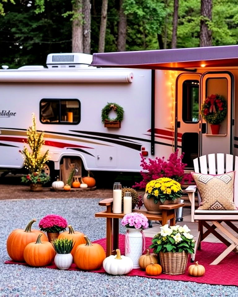 rv campsite with seasonal decoration - 30 Rv Campsite Decorating Ideas