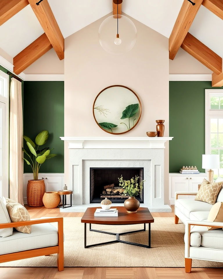 sage green accent wall to add bold statement - 15 Sage Green Fireplace Ideas