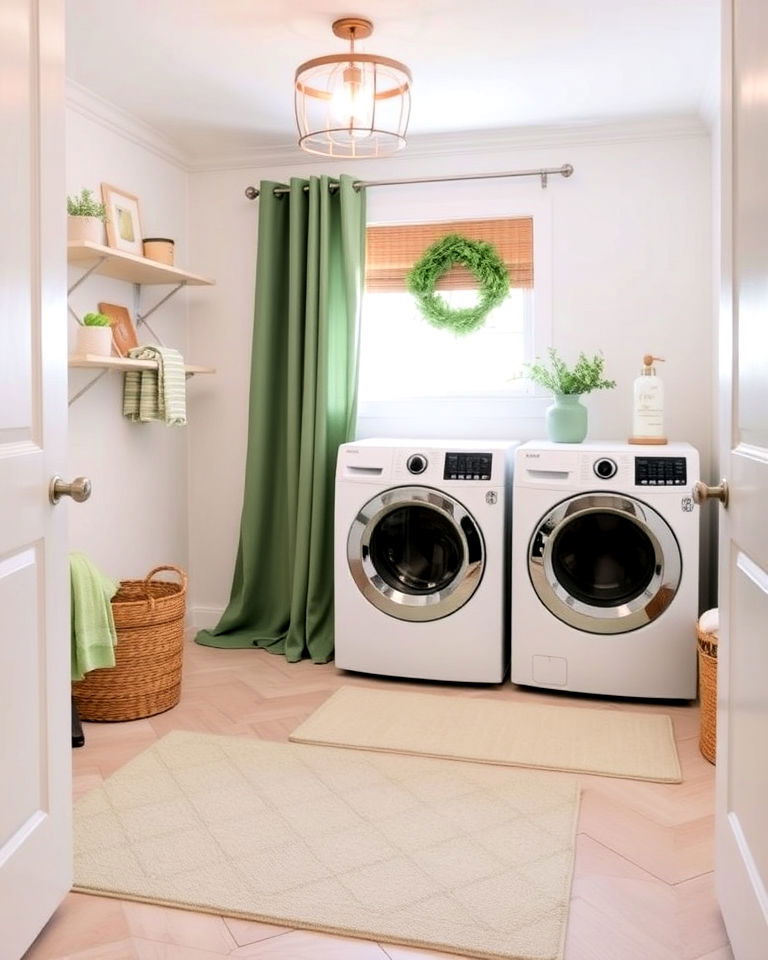 sage green accents for neutral laundry room - 15 Sage Green Laundry Room Ideas