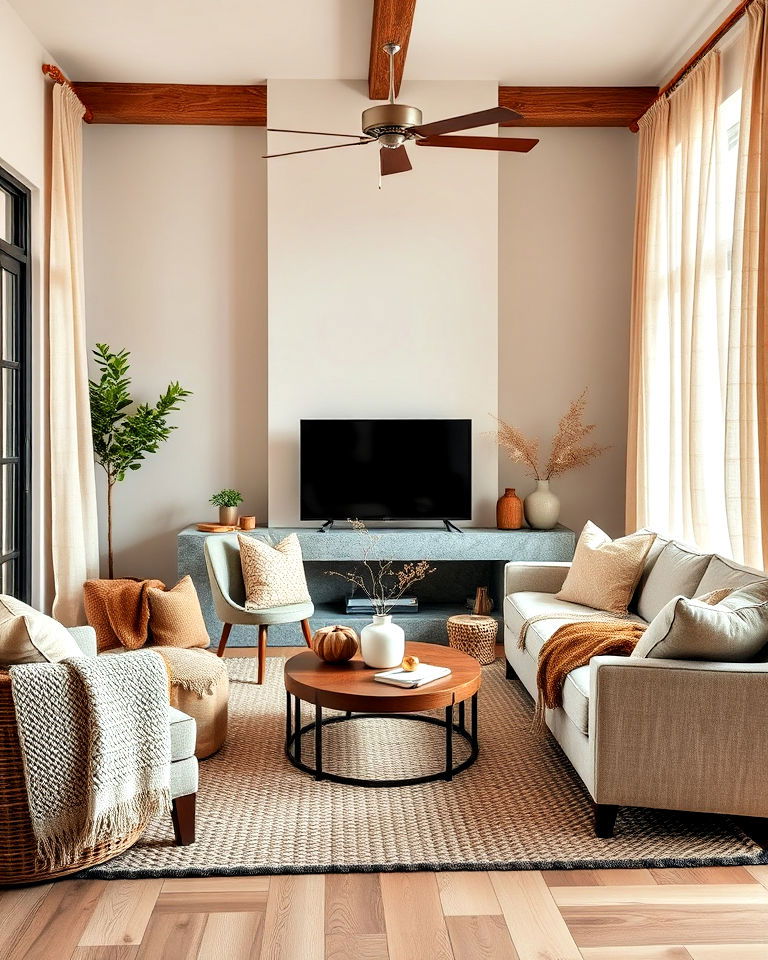 sage green and brown with neutral tones - 20 Sage Green and Brown Living Room Ideas