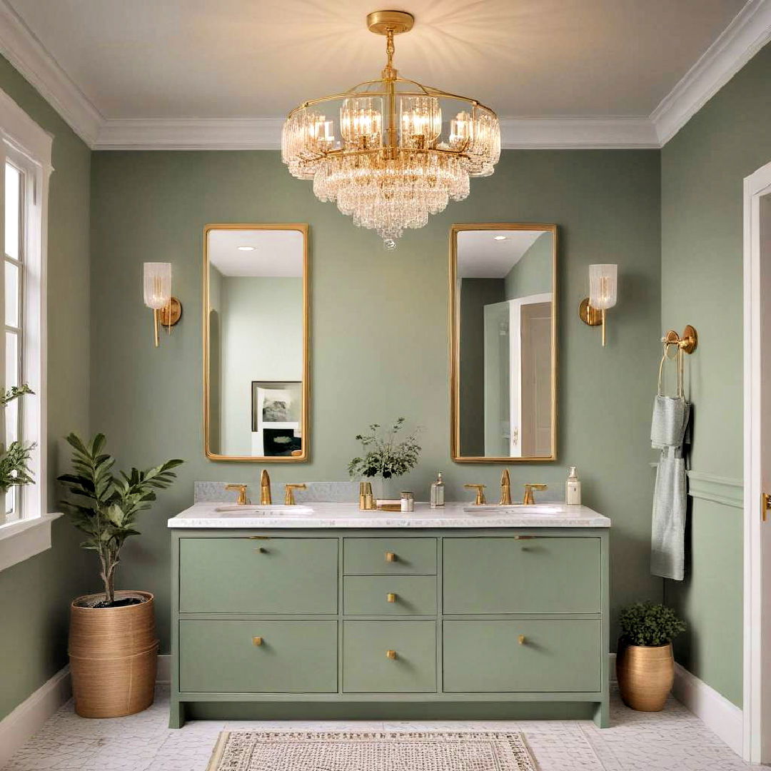 sage green and gold light fixtures - 20 Green and Gold Bathroom Ideas