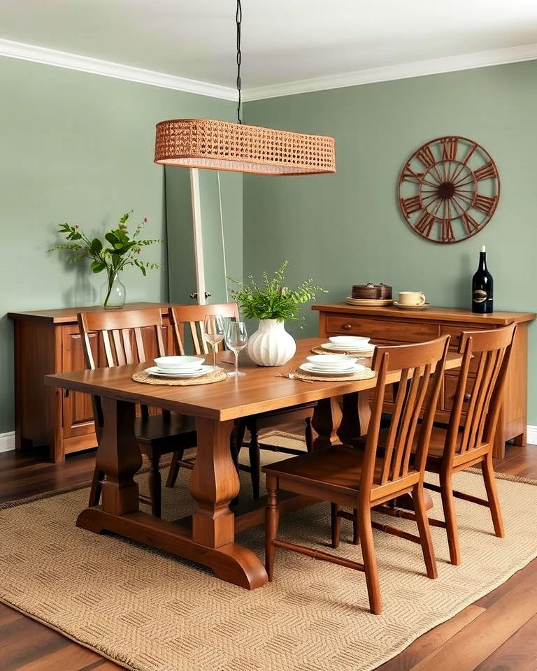 sage green and natural wood combo - 25 Sage Green Dining Room Ideas