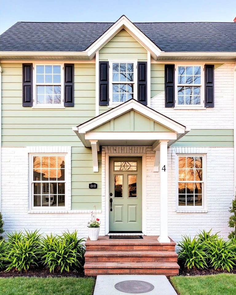 sage green and white brick house exterior - 30 Sage Green House Exterior Ideas