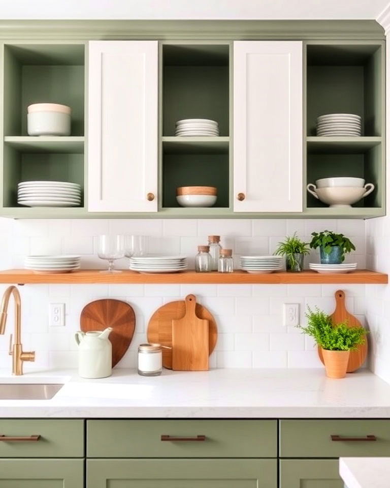 sage green and white open shelving ideas - 25 Sage Green and White Kitchen Ideas