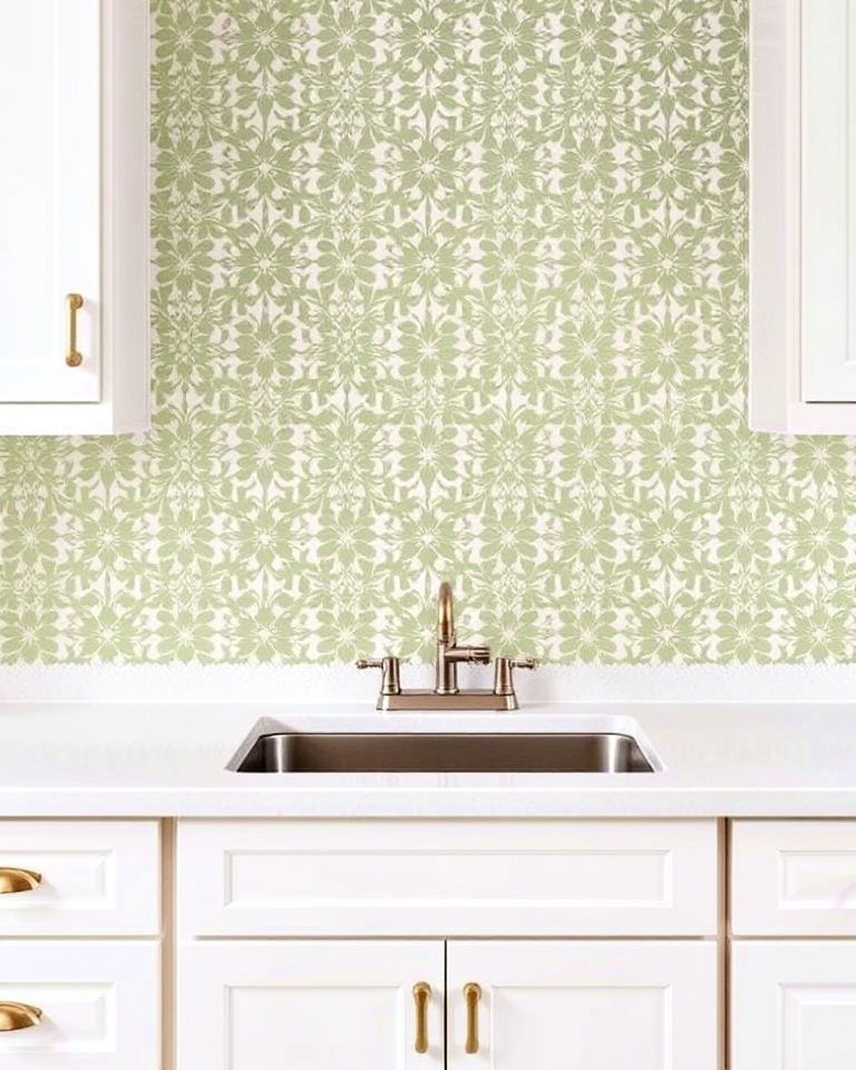 sage green and white patterned kitchen backsplash - 25 Sage Green and White Kitchen Ideas