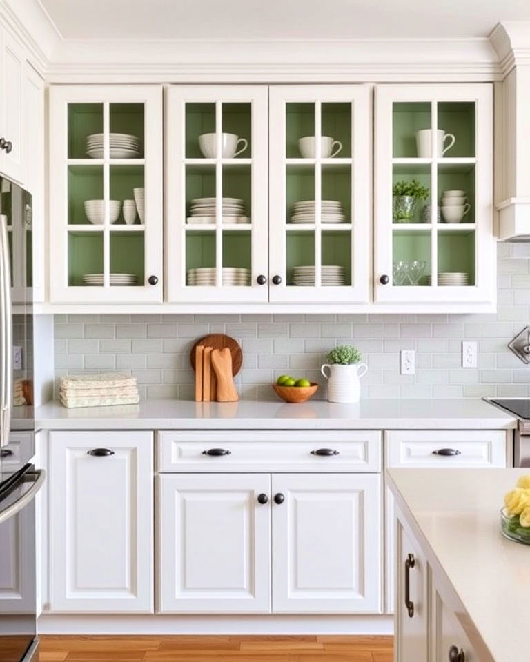 sage green cabinet interiors for kitchen - 25 Sage Green and White Kitchen Ideas
