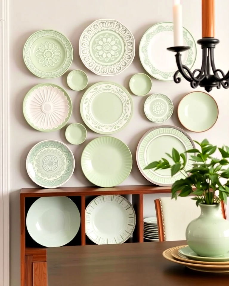 sage green decorative plates for dining room - 25 Sage Green Dining Room Ideas