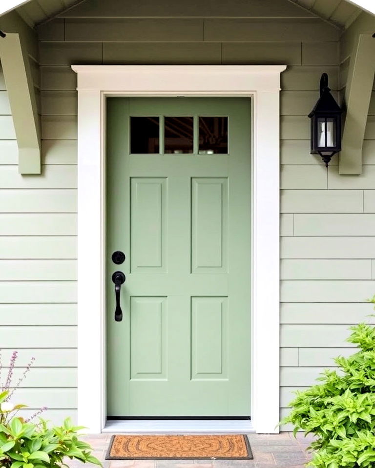 sage green door with cedar - 20 Cedar Front Door Colors Ideas