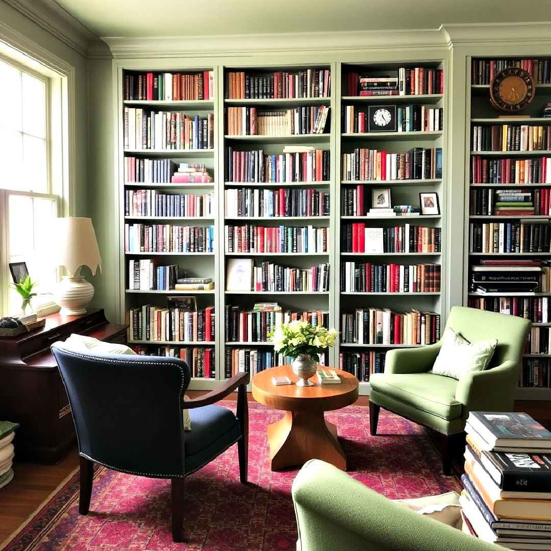 sage green home library - 40 Sage Green Paint Color Ideas