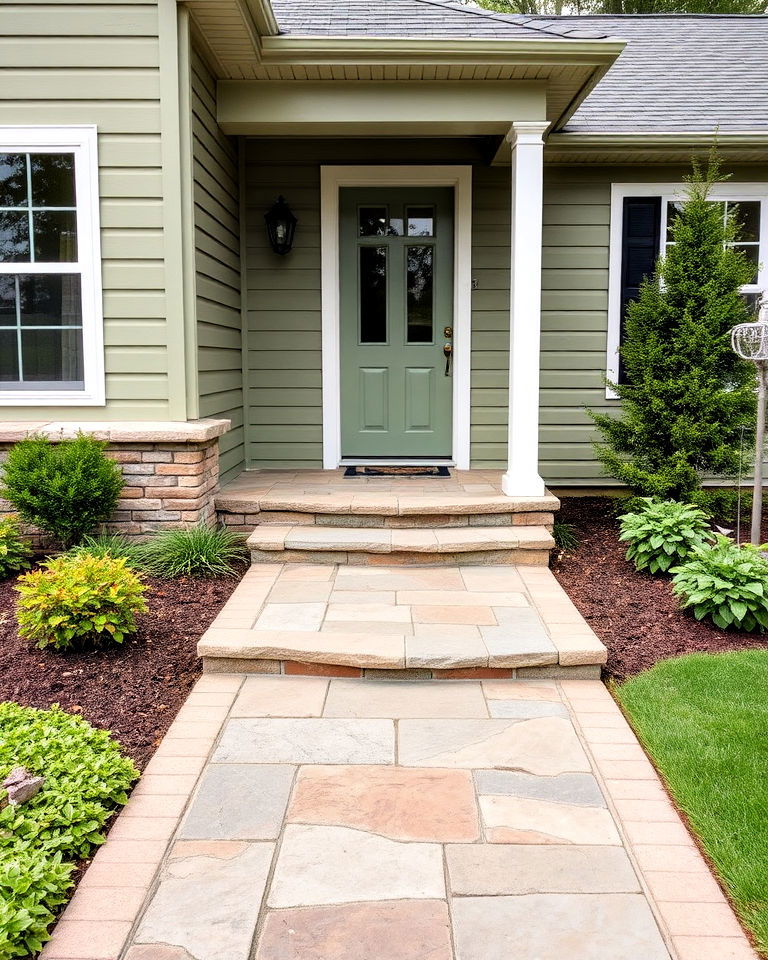 sage green house exterior with natural stone walkway - 30 Sage Green House Exterior Ideas