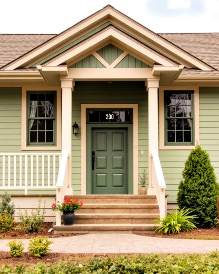 sage green house exterior with neutral trim - 30 Sage Green House Exterior Ideas