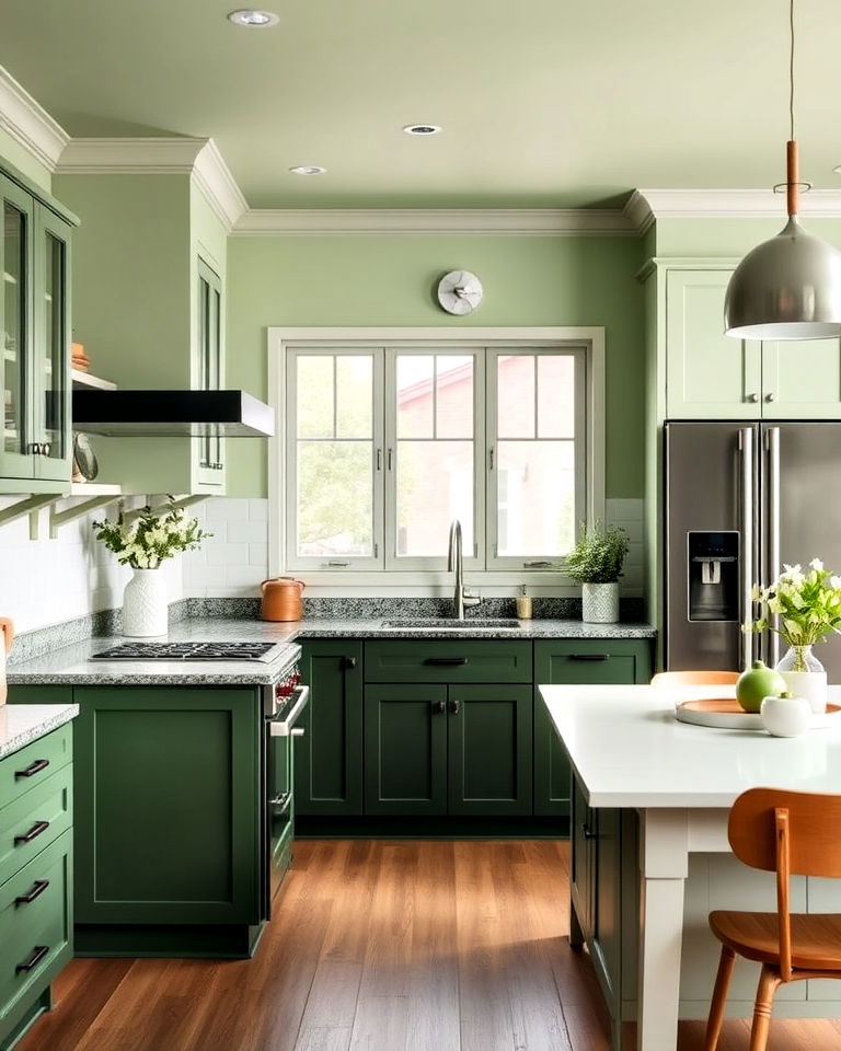 sage green kitchen walls with dark green accents - 40 Dark Green Kitchen Ideas