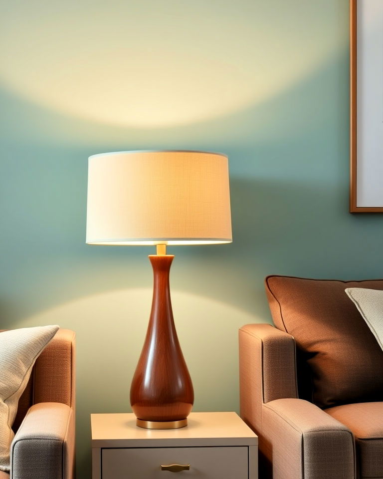 sage green lampshade with brown base - 20 Sage Green and Brown Living Room Ideas