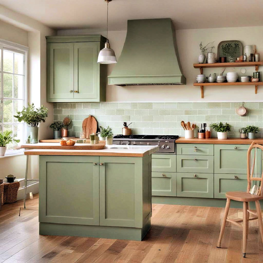 sage green painted cabinet for kitchen - 40 Painted Kitchen Cabinet Ideas