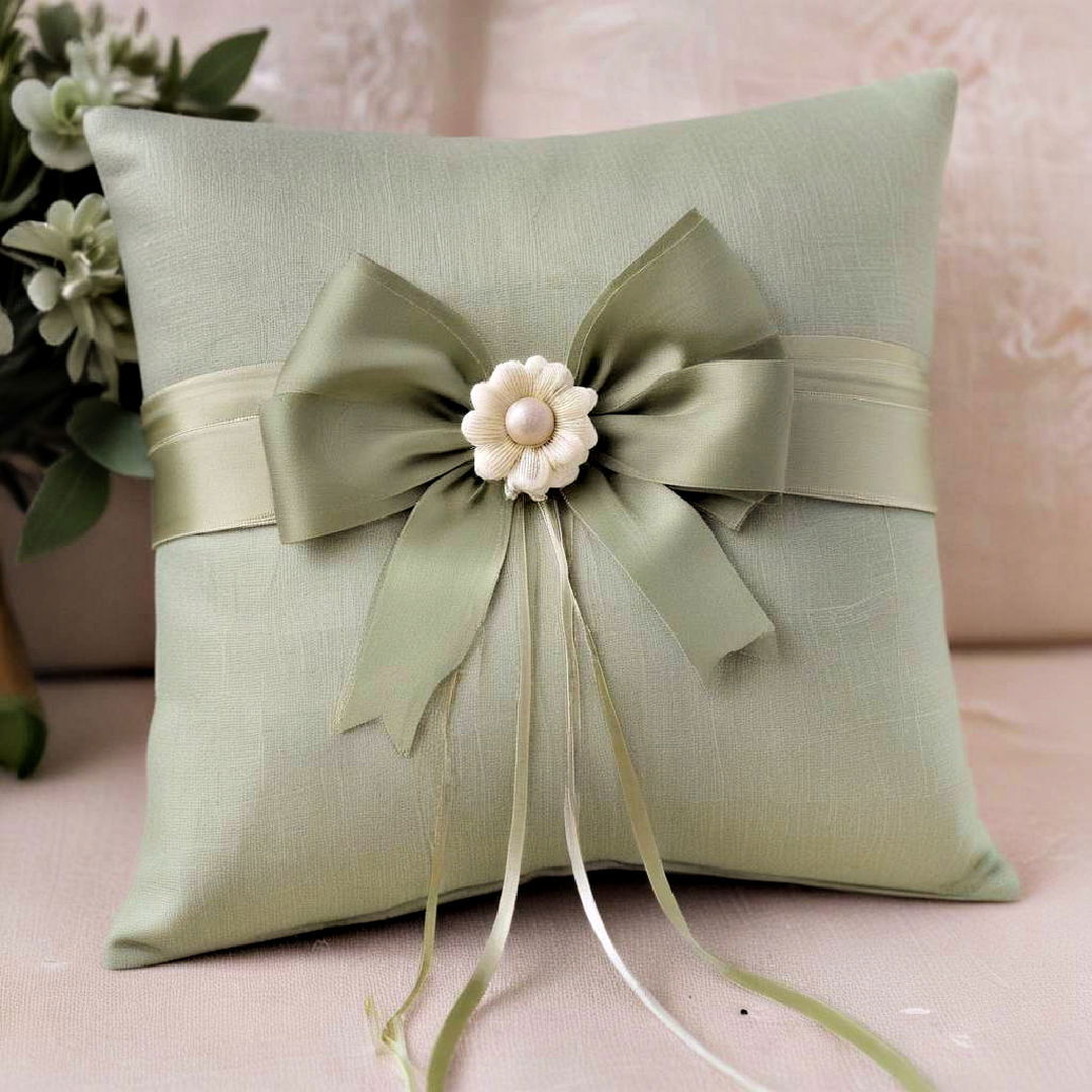 sage green pillow to present rings - 30 Sage Green Wedding Ideas
