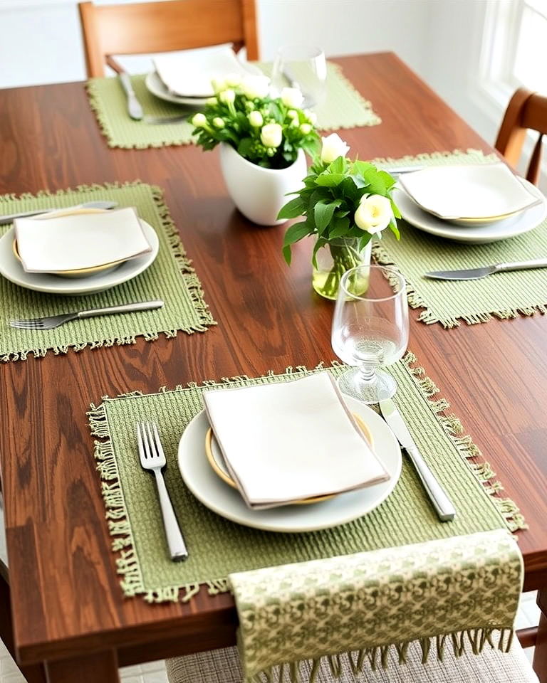 sage green placemats for dining table - 25 Sage Green Dining Room Ideas