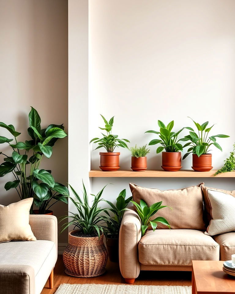 sage green plants for brown and green living room - 20 Sage Green and Brown Living Room Ideas