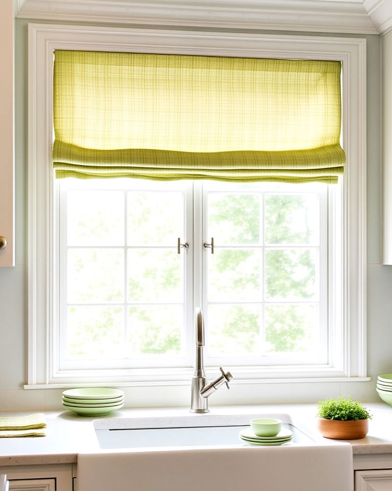 sage green roman shades for kitchen - 25 Sage Green and White Kitchen Ideas