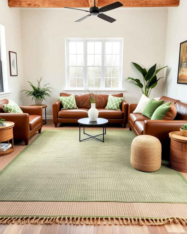 sage green rug for brown living room - 20 Sage Green and Brown Living Room Ideas