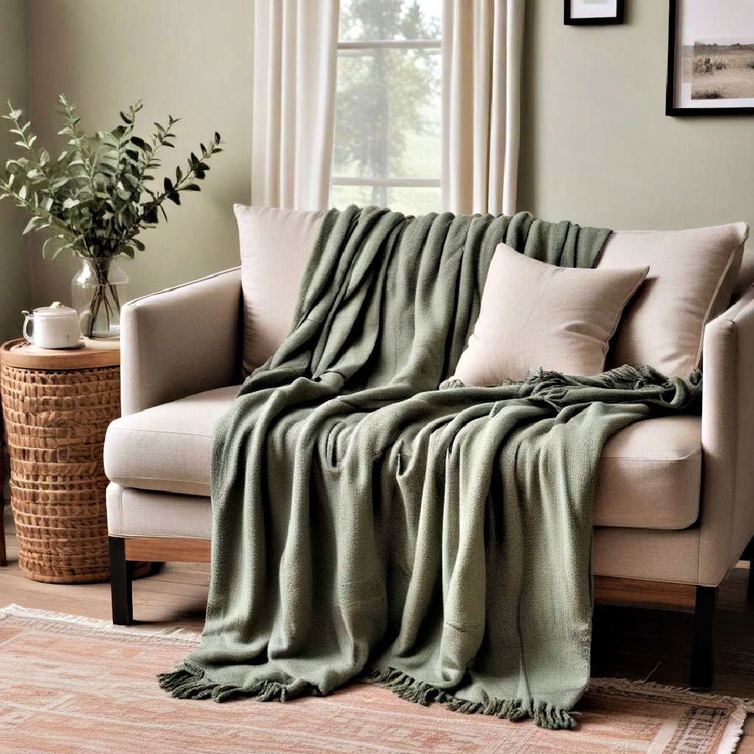 sage green throw blanket - 25 Rustic Sage Green Living Room Ideas