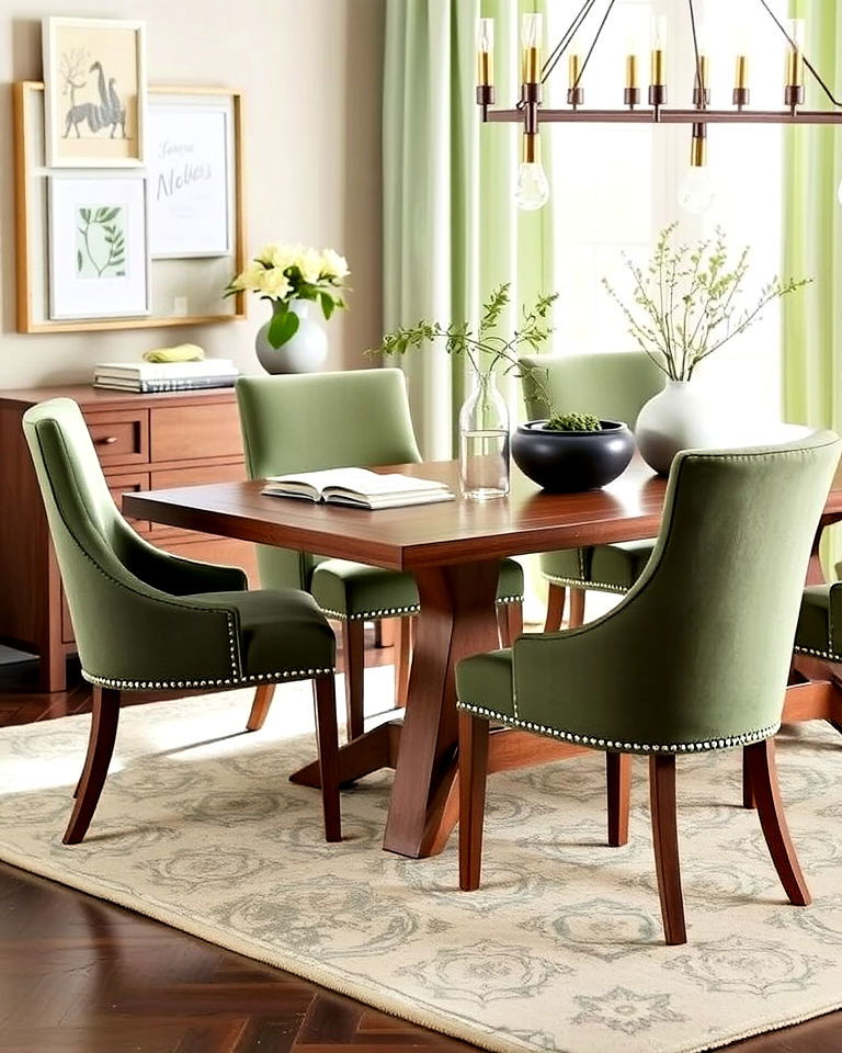 sage green upholstered chairs design - 25 Sage Green Dining Room Ideas