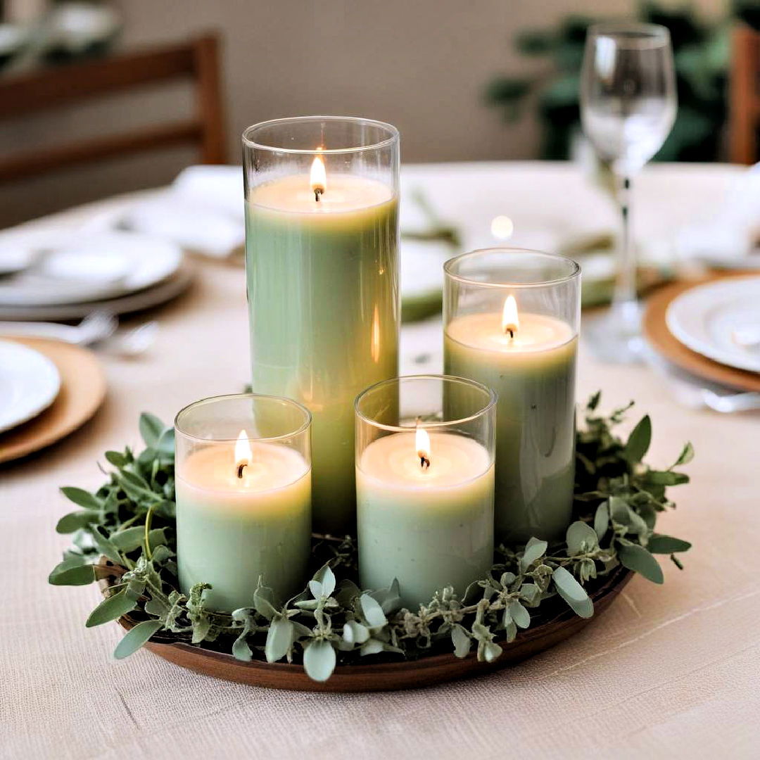 sage green wedding candles as centerpiece - 30 Sage Green Wedding Ideas