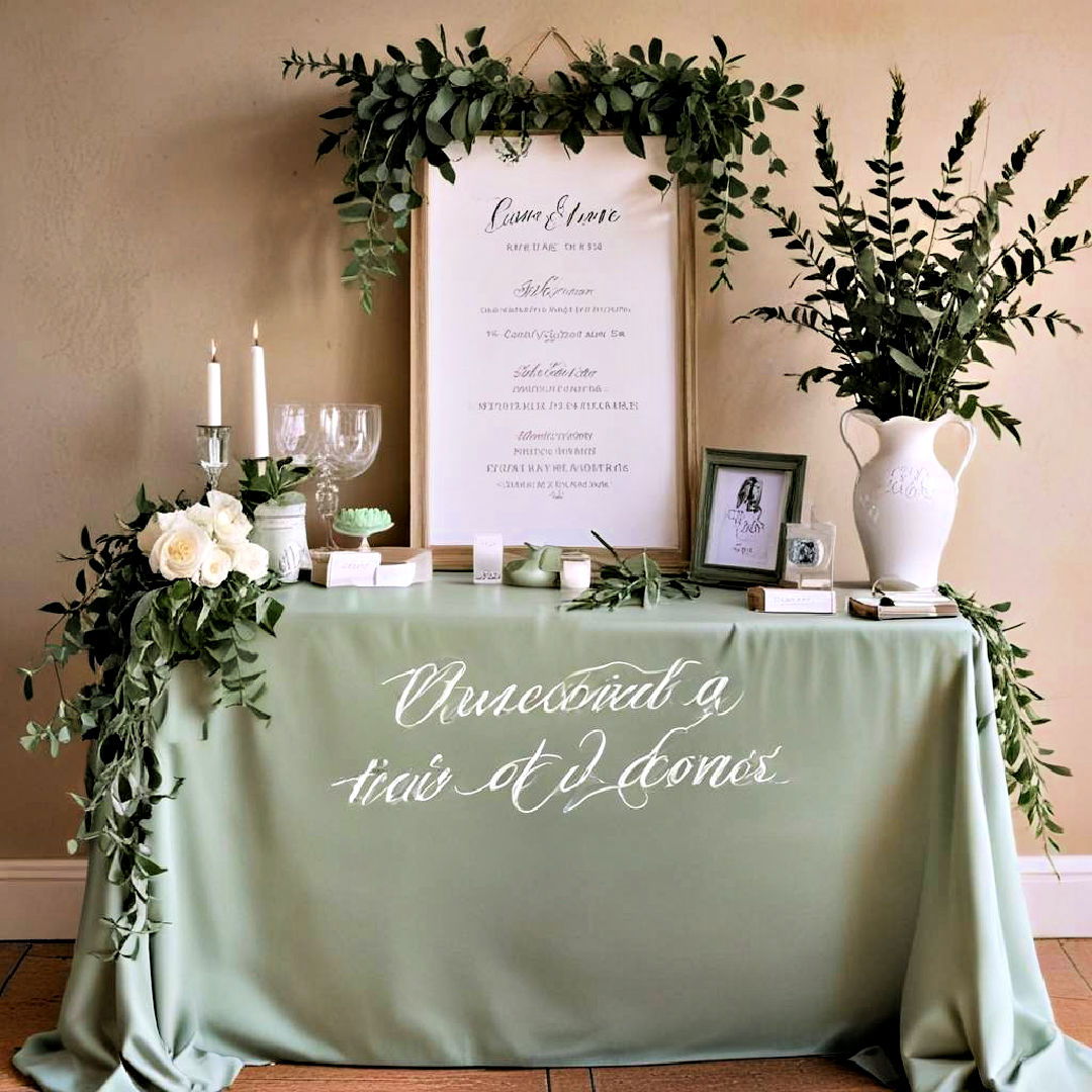 sage green wedding with sign in table - 30 Sage Green Wedding Ideas