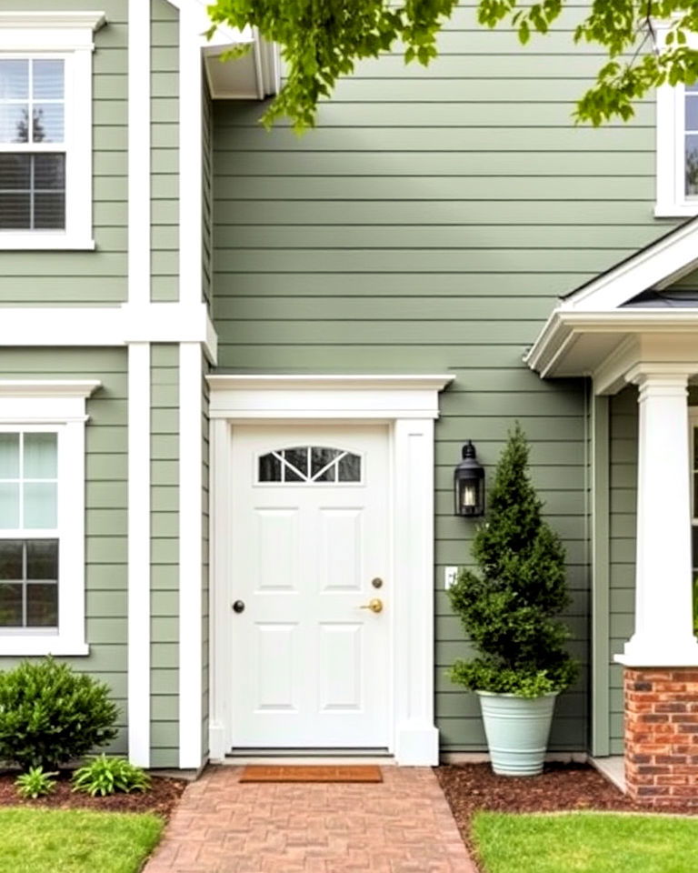 sage green with white trim for house exterior - 30 Sage Green House Exterior Ideas
